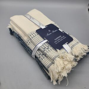 Brooks Brothers Set (8) Napkins Navy Blue/ Beige STRIPES 18 X 18 100% Cotton NEW